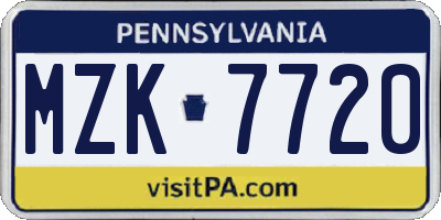 PA license plate MZK7720