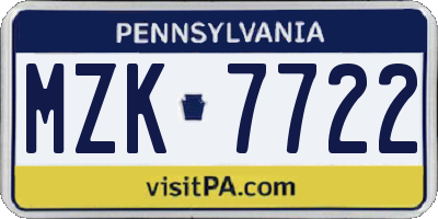 PA license plate MZK7722