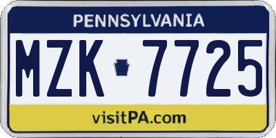 PA license plate MZK7725
