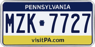 PA license plate MZK7727