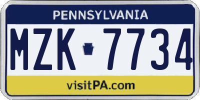 PA license plate MZK7734