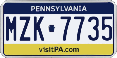 PA license plate MZK7735