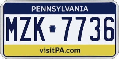 PA license plate MZK7736