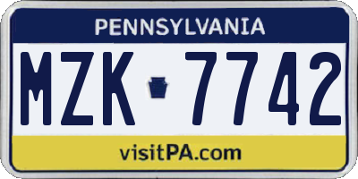 PA license plate MZK7742
