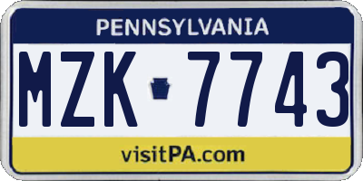 PA license plate MZK7743