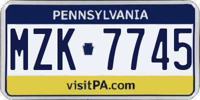PA license plate MZK7745