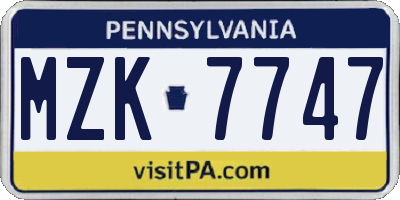 PA license plate MZK7747