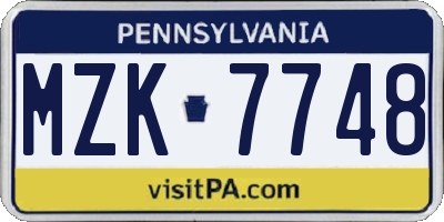 PA license plate MZK7748
