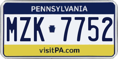 PA license plate MZK7752
