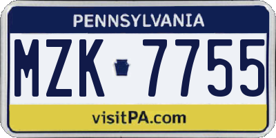 PA license plate MZK7755