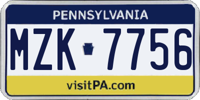 PA license plate MZK7756