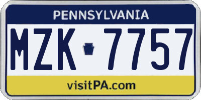 PA license plate MZK7757