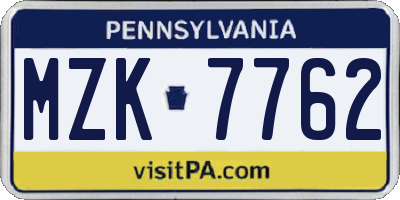 PA license plate MZK7762