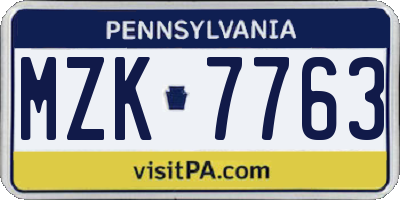 PA license plate MZK7763