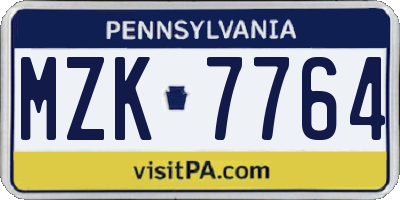 PA license plate MZK7764