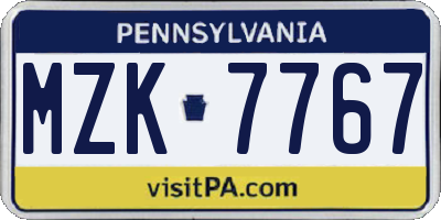 PA license plate MZK7767
