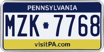 PA license plate MZK7768