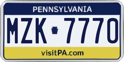 PA license plate MZK7770