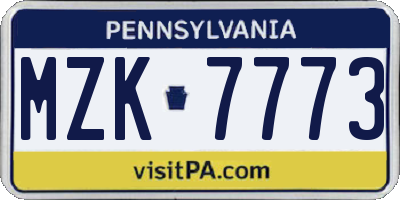 PA license plate MZK7773