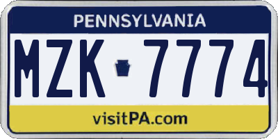 PA license plate MZK7774