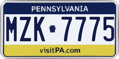 PA license plate MZK7775