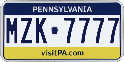 PA license plate MZK7777