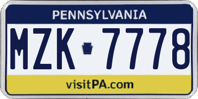 PA license plate MZK7778