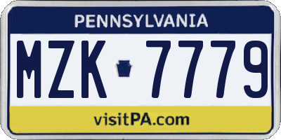 PA license plate MZK7779
