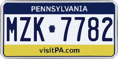 PA license plate MZK7782