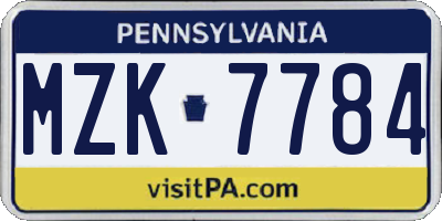 PA license plate MZK7784