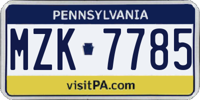 PA license plate MZK7785