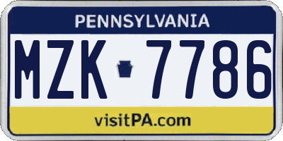 PA license plate MZK7786