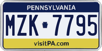 PA license plate MZK7795