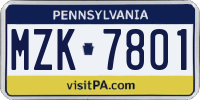 PA license plate MZK7801