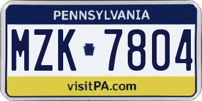 PA license plate MZK7804