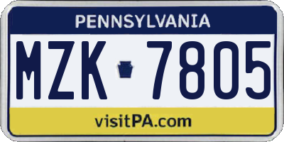 PA license plate MZK7805