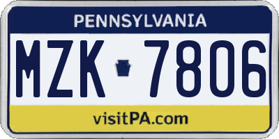 PA license plate MZK7806