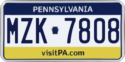 PA license plate MZK7808
