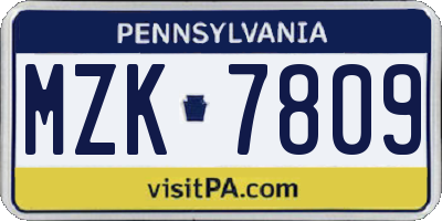 PA license plate MZK7809