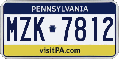 PA license plate MZK7812