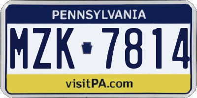 PA license plate MZK7814