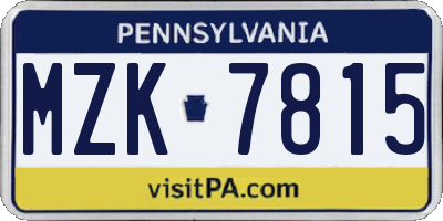 PA license plate MZK7815