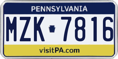 PA license plate MZK7816