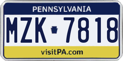 PA license plate MZK7818