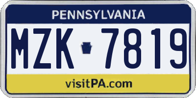 PA license plate MZK7819