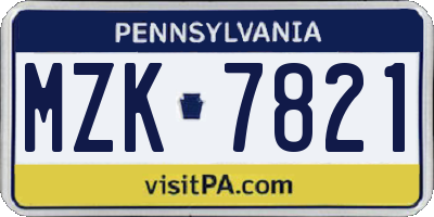 PA license plate MZK7821