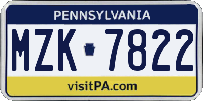 PA license plate MZK7822