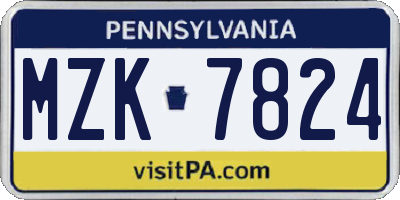 PA license plate MZK7824
