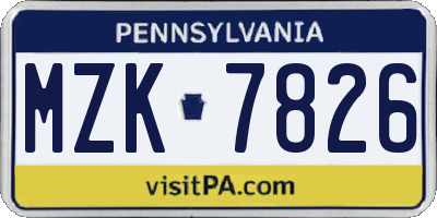 PA license plate MZK7826