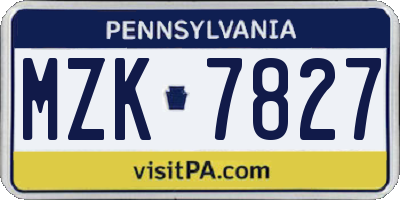 PA license plate MZK7827
